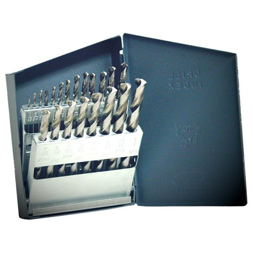 ‎1/16-3/8 RHS / RHC HSS 118 Degree Radial Point General Purpose Jobber Lengh Drill Set - Bright - Exact Tool & Supply