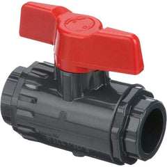 Asahi/America - 1-1/2" Pipe, Standard Port, PVC Ball Valve - Inline - Two Way Flow, Socket Ends, Tee Handle, 150 WOG - Exact Tool & Supply