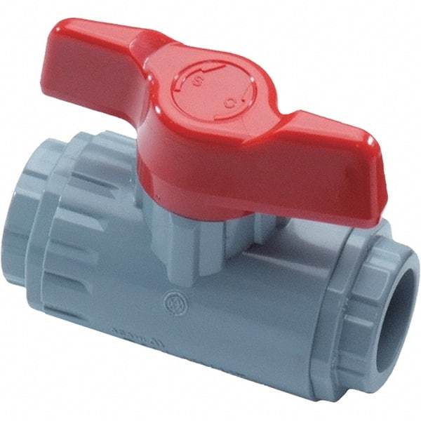 Asahi/America - 1-1/2" Pipe, Standard Port, PVC Ball Valve - Inline - Two Way Flow, Threaded Ends, Tee Handle, 150 WOG - Exact Tool & Supply
