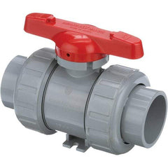 Asahi/America - 2-1/2" Pipe, Standard Port, CPVC True Union Design Ball Valve - Inline - Two Way Flow, Socket Ends, Tee Handle, 150 WOG - Exact Tool & Supply