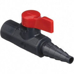 Asahi/America - 1/4" Pipe, Full Port, PVC Ball Valve - 1 Piece, FNPT X Barb Ends, Tee Handle, 150 WOG - Exact Tool & Supply