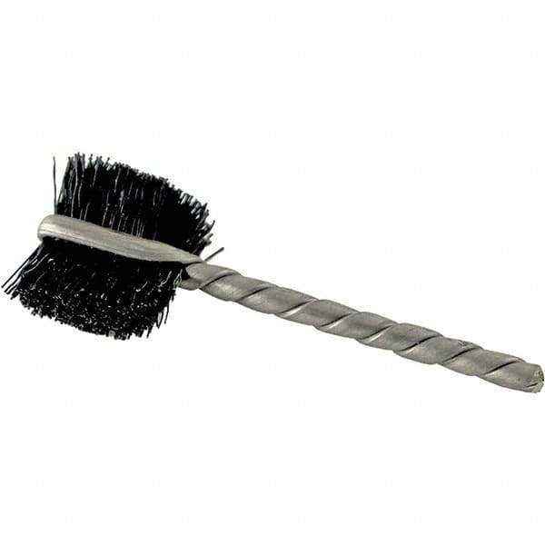 Brush Research Mfg. - 4 Rows x 19 Columns Nylon Scratch Brush - 5-3/4" Brush Length, 13-3/4" OAL, 1 Trim Length, Wood Curved Back Handle - Exact Tool & Supply