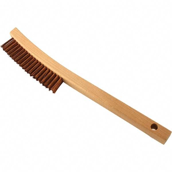 Brush Research Mfg. - 3 Rows x 19 Columns Bronze Scratch Brush - 5-3/4" Brush Length, 13-3/4" OAL, 1-1/8 Trim Length, Wood Curved Back Handle - Exact Tool & Supply