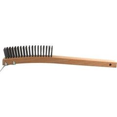 Brush Research Mfg. - 4 Rows x 19 Columns Steel Scratch Brush - 5-3/4" Brush Length, 14" OAL, 1-1/8 Trim Length, Wood Curved Back Handle - Exact Tool & Supply