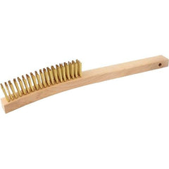 Brush Research Mfg. - 4 Rows x 19 Columns Brass Scratch Brush - 5-3/4" Brush Length, 13-3/4" OAL, 1-1/8 Trim Length, Wood Curved Back Handle - Exact Tool & Supply