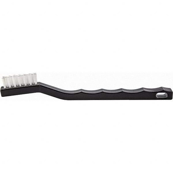 Brush Research Mfg. - 4 Rows x 7 Columns Nylon Scratch Brush - 1/2" Brush Length, 7-1/4" OAL, 1/2 Trim Length, Wood Curved Back Handle - Exact Tool & Supply