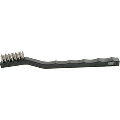 Brush Research Mfg. - 2 Rows x 7 Columns Stainless Steel Scratch Brush - 1/2" Brush Length, 7-1/4" OAL, 1/2 Trim Length, Wood Curved Back Handle - Exact Tool & Supply
