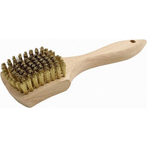 Brush Research Mfg. - 9 Rows x 10 Columns Brass Scratch Brush - 3" Brush Length, 8.87" OAL, 5/8 Trim Length, Wood Straight Back Handle - Exact Tool & Supply