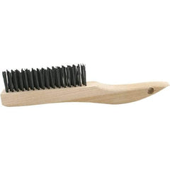 Brush Research Mfg. - 4 Rows x 16 Columns Bronze Scratch Brush - 5-3/4" Brush Length, 10-1/4" OAL, 1-1/8 Trim Length, Wood Curved Back Handle - Exact Tool & Supply