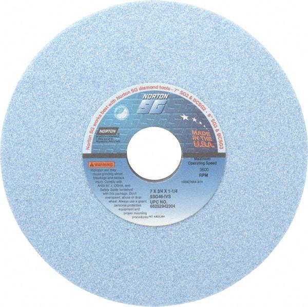 Norton - 7" Diam x 1-1/4" Hole x 3/4" Thick, I Hardness, 46 Grit Surface Grinding Wheel - Ceramic, Type 5, Coarse Grade, 3,600 Max RPM, Vitrified Bond, One-Side Recess - Exact Tool & Supply