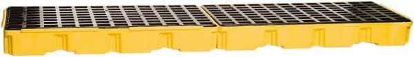 Eagle - 66 Gal Sump, 8,000 Lb Capacity, 4 Drum, Polyethylene Platform - 26-1/4" Long x 103-1/2" Wide x 6-3/4" High, Yellow, Low Profile, Vertical, Inline Drum Configuration - Exact Tool & Supply