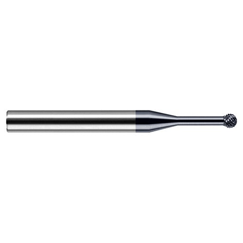 Undercutting End Mills - 0.0310″ (1/32″) Cutter Diameter × 0.0620″ (1/16″) Neck Length × 270° Carbide Deburring Undercut End Mill, 12 RH Teeth, 10 LH Teeth, AlTiN Coated - Exact Tool & Supply