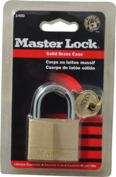 Master Lock - 7/8" Shackle Clearance, Keyed Different Solid Brasss Padlock - 1/4" Shackle Diam, Solid Brass - Exact Tool & Supply