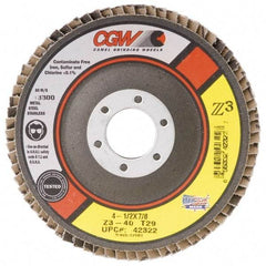 Camel Grinding Wheels - 60 Grit, 7" Disc Diam, 5/8-11 Center Hole, Type 29 Zirconia Alumina Flap Disc - 8,600 Max RPM, Poly Cotton Backing, Arbor Attaching System, Coated - Exact Tool & Supply