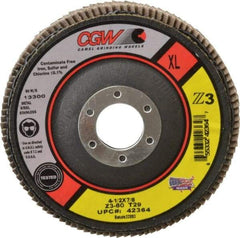 Camel Grinding Wheels - 60 Grit, 4-1/2" Disc Diam, 7/8" Center Hole, Type 29 Zirconia Alumina Flap Disc - 13,300 Max RPM, Poly Cotton Backing, Arbor Attaching System, Coated - Exact Tool & Supply