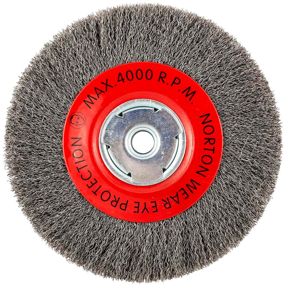 Norton - 8" OD, 5/8" Arbor Hole, Crimped Carbon Wheel Brush - Exact Tool & Supply