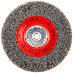 Norton - 8" OD, 5/8" Arbor Hole, Crimped Carbon Wheel Brush - Exact Tool & Supply