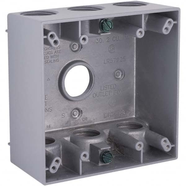 Hubbell-Raco - 4-1/2 x 4-1/2 x 2-1/4" Aluminum Square Weather Resistant Outlet Box - Exact Tool & Supply