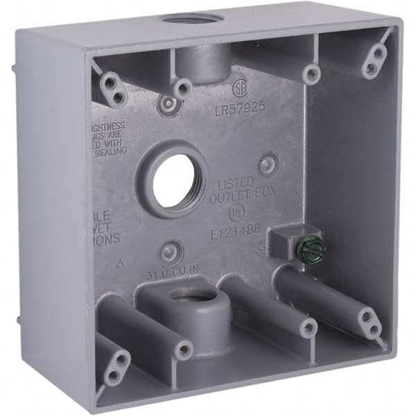 Hubbell-Raco - 4-1/2 x 4-1/2 x 2-1/4" Aluminum Square Weather Resistant Outlet Box - Exact Tool & Supply