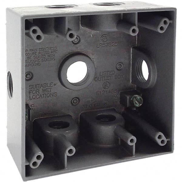 Hubbell-Raco - 4-1/2 x 4-1/2 x 2-1/4" Aluminum Square Weather Resistant Outlet Box - Exact Tool & Supply