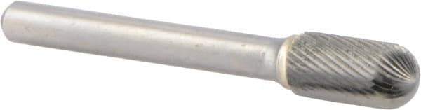 M.A. Ford - 3/8" Cut Diam, 1/4" Shank Diam, Cylinder with Radius Head Double Cut Burr - Carbide, Radius End, 3/4" LOC, 2-3/4" OAL - Exact Tool & Supply