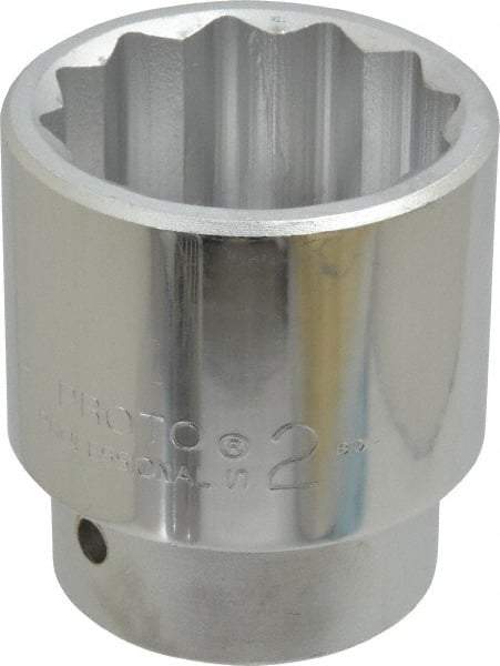 Proto - 2", 1" Drive, Standard Hand Socket - 12 Points, 3-7/16" OAL, Chrome Finish - Exact Tool & Supply