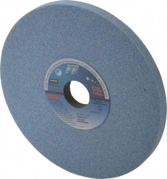 Norton - 8" Diam x 1-1/4" Hole x 1/2" Thick, K Hardness, 46 Grit Surface Grinding Wheel - Ceramic, Type 1, Coarse Grade, 3,600 Max RPM, Vitrified Bond, No Recess - Exact Tool & Supply