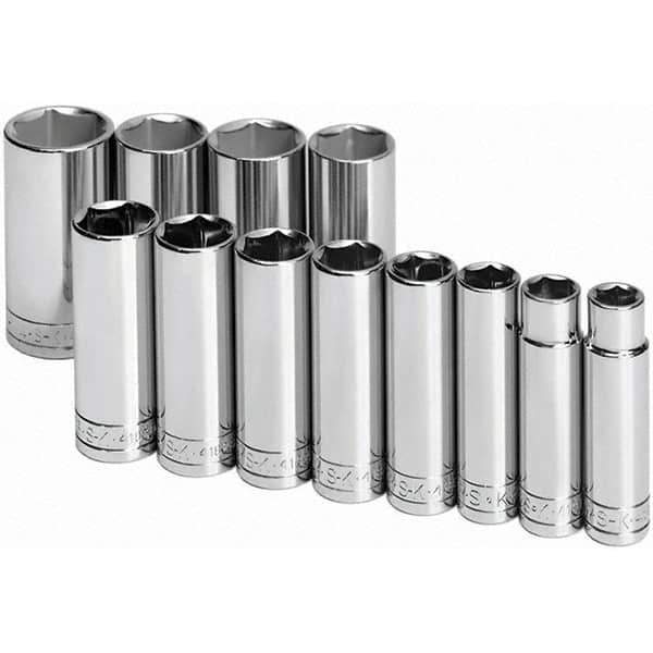 SK - 1/2" Drive Deep Socket Set - 1/2 to 1-1/4", Inch Measurement Standard - Exact Tool & Supply