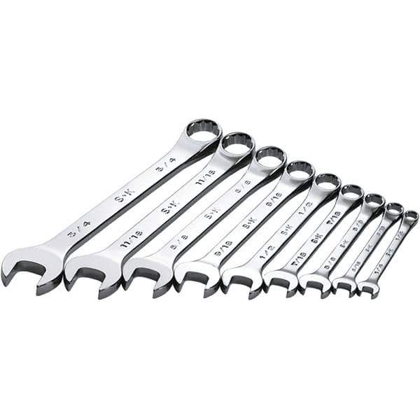 SK - 9 Piece, 1/4 to 3/4", Combination Wrench Set - Inch System of Measurement, Chrome Finish - Exact Tool & Supply