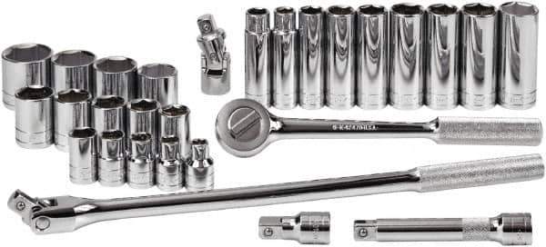 SK - 28 Piece 1/2" Drive Standard Deep Socket Set - 6 Points, 3/8 to 1-1/4", Inch Measurement Standard - Exact Tool & Supply