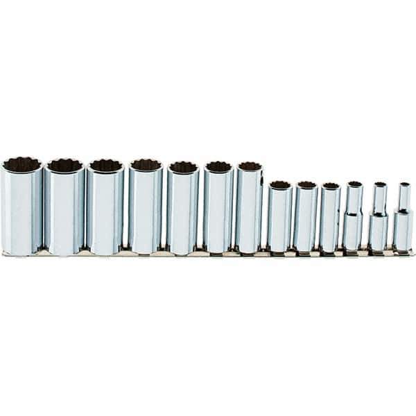 SK - 13 Piece 3/8" Drive Deep Well Socket Set - 12 Points, 1/4" to 1" Range, Inch Measurement Standard - Exact Tool & Supply