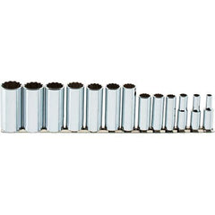 SK - 13 Piece 3/8" Drive Deep Well Socket Set - 12 Points, 1/4" to 1" Range, Inch Measurement Standard - Exact Tool & Supply