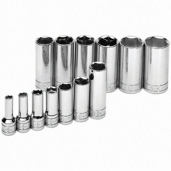 SK - 3/8" Drive Deep Socket Set - 1/4 to 1", Inch Measurement Standard - Exact Tool & Supply