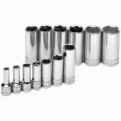 SK - 3/8" Drive Deep Socket Set - 1/4 to 1", Inch Measurement Standard - Exact Tool & Supply