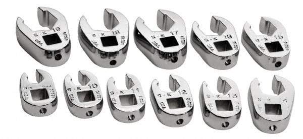 SK - 11 Piece 3/8" Drive Flare Nut Crowfoot Wrench Set - 9 to 19mm, with Tray - Exact Tool & Supply