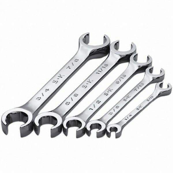 SK - 5 Piece, 1/4 x 5/16 to 3/4 x 7/8", Flare Nut Wrench Set - Inch System of Measurement, Chrome Finish - Exact Tool & Supply