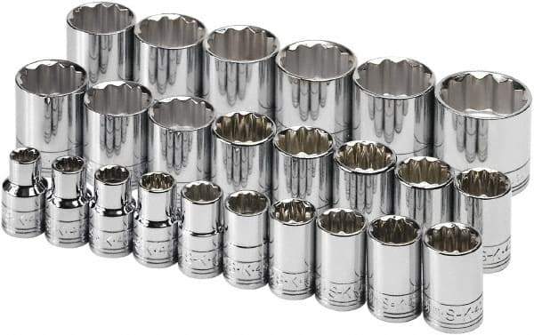 SK - 24 Piece 1/2" Drive Tethered Standard Socket Set - 12 Points, 10 to 36mm, Metric Measurement Standard - Exact Tool & Supply