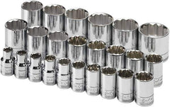 SK - 24 Piece 1/2" Drive Tethered Standard Socket Set - 12 Points, 10 to 36mm, Metric Measurement Standard - Exact Tool & Supply