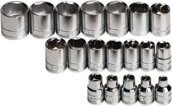 SK - 19 Piece 3/8" Drive Standard Socket Set - 6 Points, 6 to 24mm, Metric Measurement Standard - Exact Tool & Supply