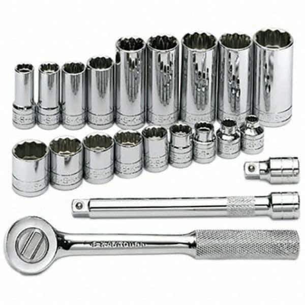 SK - 3/8" Drive Standard Deep Socket Set - 1/4 to 7/8", Inch Measurement Standard - Exact Tool & Supply