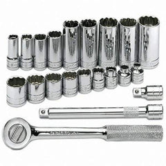 SK - 3/8" Drive Standard Deep Socket Set - 1/4 to 7/8", Inch Measurement Standard - Exact Tool & Supply