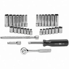 SK - 1/4" Drive Standard Deep Socket Set - 1/4 to 1/2", 6 to 12mm, Inch/Metric Measurement Standard - Exact Tool & Supply