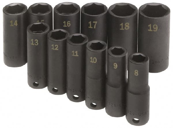 SK - 12 Piece 3/8" Drive Deep Well Impact Socket Set - Exact Tool & Supply