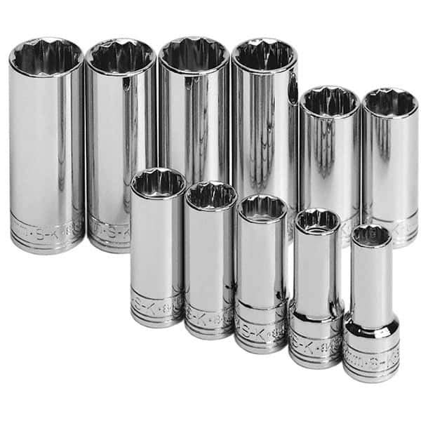 SK - 11 Piece 3/8" Drive Deep Well Socket Set - 12 Points, 9mm to 19mm Range, Metric Measurement Standard - Exact Tool & Supply