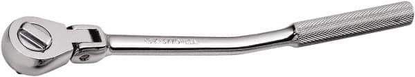 SK - 3/8" Drive Pear Head Ratchet - Chrome-Plated Finish, 10-3/4" OAL, 60 Gear Teeth, Bent Knurled Handle, Flex Head - Exact Tool & Supply
