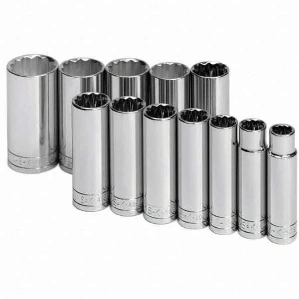 SK - 1/2" Drive Deep Socket Set - 1/2 to 1-1/4", Inch Measurement Standard - Exact Tool & Supply