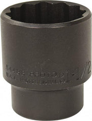Proto - 1-1/2", 1/2" Drive, Standard Hand Socket - 12 Points, 2-1/4" OAL, Alloy Steel, Black Finish - Exact Tool & Supply