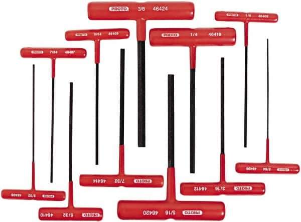 Proto - 11 Piece T-Handle Hex Key Set - Hex Range 5/64 to 3/8" - Exact Tool & Supply