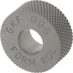 Value Collection - 5/8" Diam, 80° Tooth Angle, Standard (Shape), Form Type High Speed Steel Female Diamond Knurl Wheel - 1/4" Face Width, 1/4" Hole, 96 Diametral Pitch, 30° Helix, Bright Finish, Series GK - Exact Tool & Supply