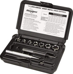 Hougen - 10 Piece, 5/16 to 3/4" Cutter Diam, 1/4" Cutting Depth, High Speed Steel Annular Cutter Set - Bright Finish, 5/16, 3/8, 7/16, 1/2, 9/16, 5/8, 3/4" Cutter Diams, 3 Flats on Shank - Exact Tool & Supply